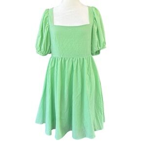 Mable Puff Sleeve Mini Tie Back Green Dress Women's S Square Neck Anthro‎ Fairy